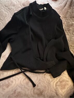 Levi's Black Ribbed Mock Neck Sleeveless Top and Wrap Long Sleeve Sweater Set